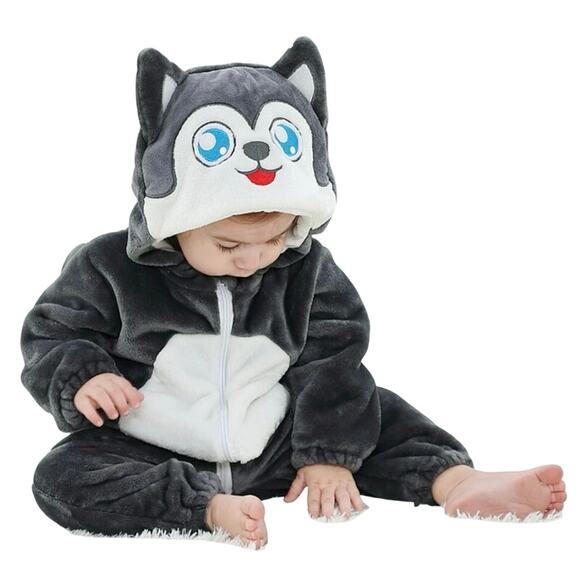 Baby Boy's Girl's Animal Infant Toddler's Jumpsuit Siberian Husky Dog Costume - Picture 1 of 5